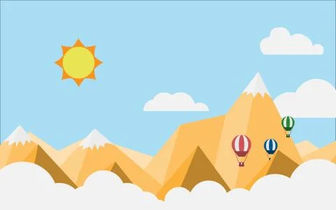 Mountain range with pine tree forest in minimal landscape view style Stock Illustration
