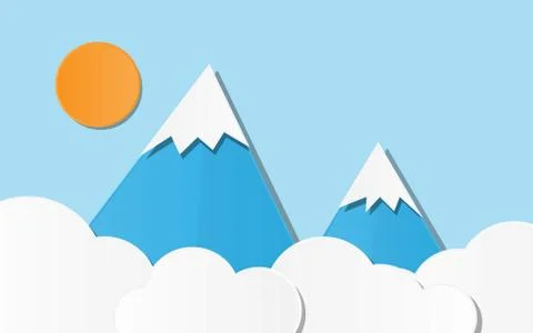 Mountain range with pine tree forest in minimal landscape view style Stock Illustration