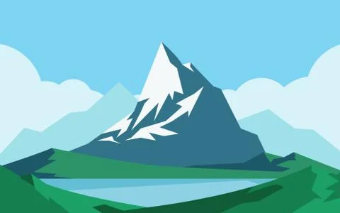 Mountain range with pine tree forest in minimal landscape view style Stock Illustration
