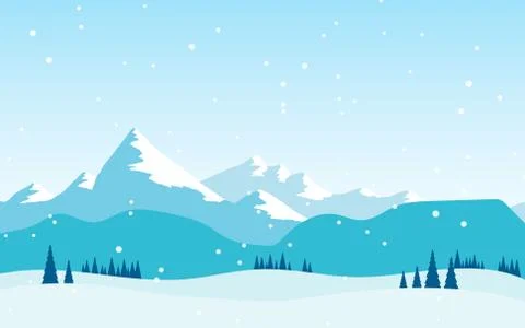 Mountain range with pine tree forest in minimal landscape view style Stock Illustration