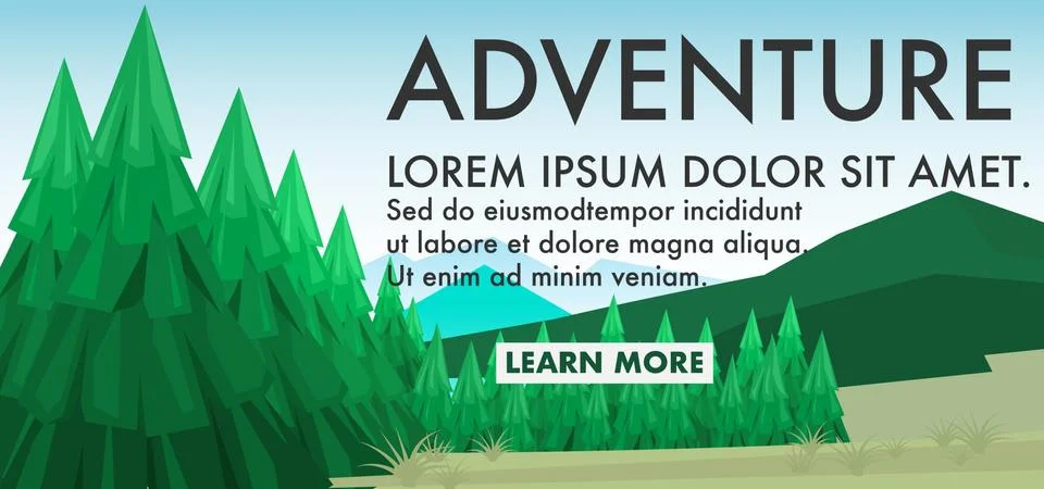 Mountain range with pine tree forest in minimal landscape view style Stock Illustration