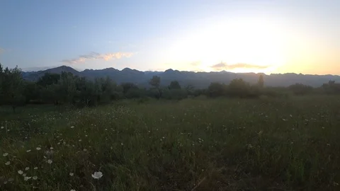 Mountain range silhouette on the sunrise Stock Footage 114246076