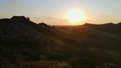 Mountain Range Silhouette Sunset Aerial View Stock Footage 155871051
