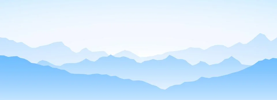 Mountain range silhouettes on sunset or sunrise. Morning panoramic landscape Stock Illustration