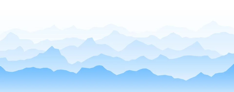 Mountain range silhouettes on sunset or sunrise. Morning panoramic landscape Stock Illustration