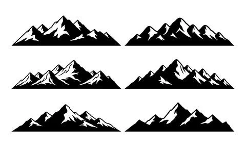 Mountain Range Silhouettes Vector Set for Nature Adventure Design Stock Illustration