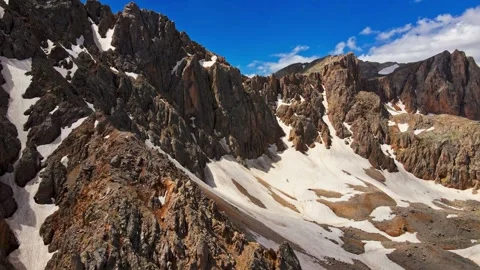 A mountain range with snow on the top and a rocky bottom Stock Footage 327924147