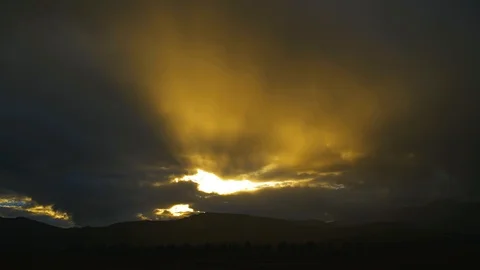 Mountain range sunset horizon dark clouds landscape. Sunset mountain horizon Stock Footage 93157373