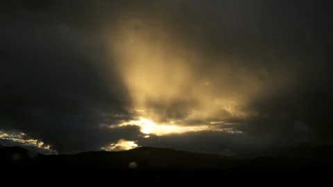Mountain range sunset horizon dark clouds landscape. Sunset mountain horizon Stock Footage 93157419