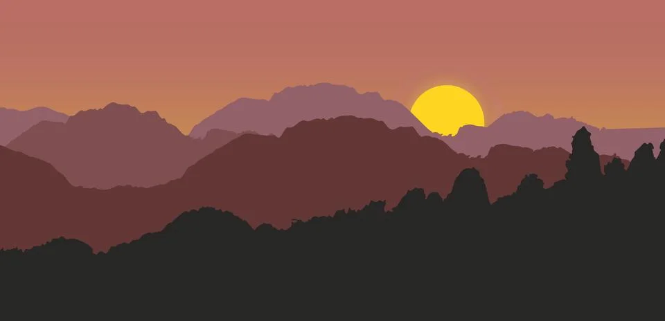 Mountain Range Sunset Scenery Background Vector Stock Illustration