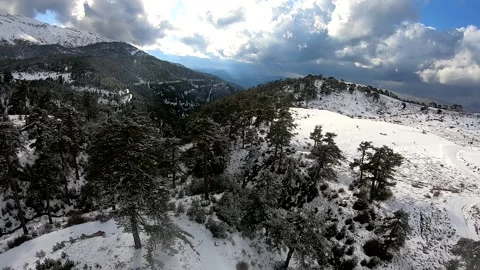 Mountain range Taurus in Turkey, forest on the snowy hills, landscape Stock Footage 161027773
