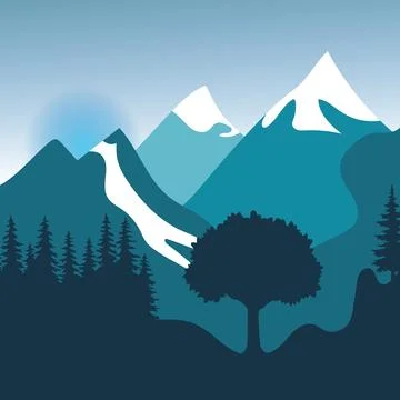 A mountain range with a tree in the foreground Stock Illustration