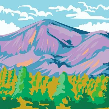 Mountain Range with Trees WPA Art. Stock Illustration