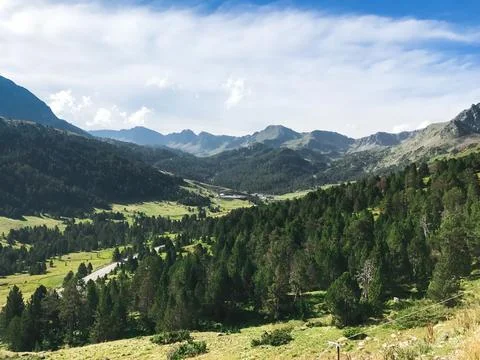 A mountain range with a valley in between, Andorra Stock Photos