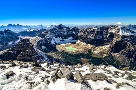 Mountain range view from mt temple, banff np, canada Stock Photos