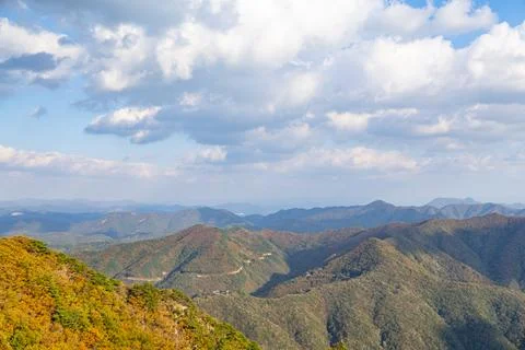 Mountain Range View Under Cloudy Sky at Daedunsan, South Korea Stock Photos