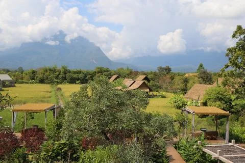 A mountain range is visible in the background Stock Photos