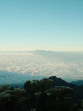 A mountain range is visible in the distance with a cloudy sky Stock Photos