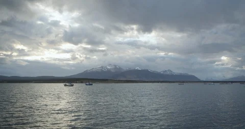 Mountain range in winter with lake Stock Footage 90076382