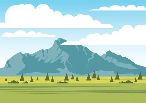 Mountain ranges with cloudscape. Rural landscape scene with spring meadow. .. イラスト素材