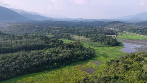 Mountain ranges frame the scene under clear skies Video stock 339857352