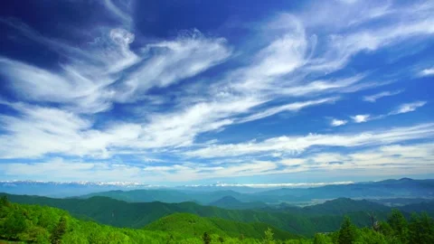 Mountain Ranges of the Hakuba Alps and Flowing Stratus Clouds Stock Footage 333178008