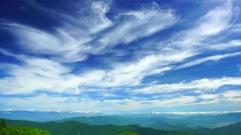 Mountain Ranges of the Hakuba Alps and Flowing Stratus Clouds Stock Footage 333185417