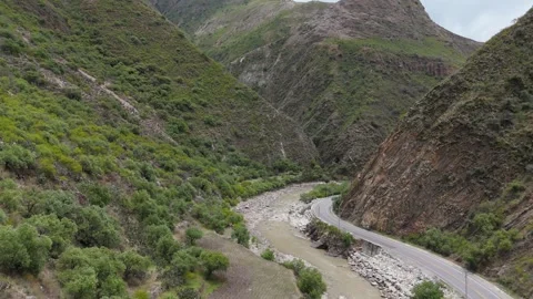 Mountain Ranges, River and Road, Peru Stock Footage 343658409