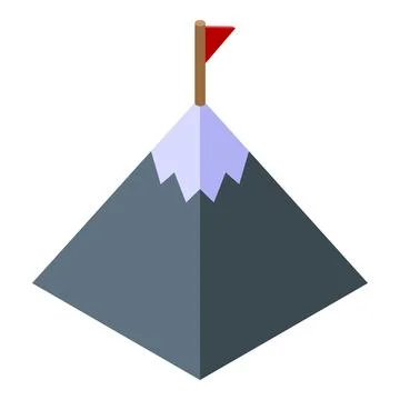 Mountain reaching high with red flag marking successful climb Stock Illustration