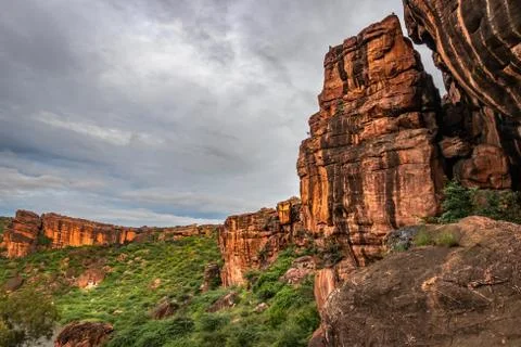 Mountain red stone with flat sky at morning Stock-Fotos