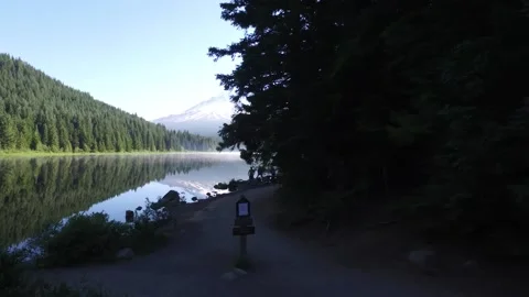 Mountain reflected in pristine lake Trillium Lake Oregon Stock Footage 153030006