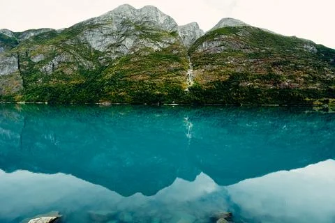 Mountain reflecting on the lake Stock Photos