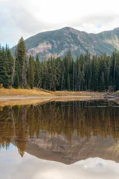 Mountain Reflection in Alpine Lake, Custer Gallatin Forest, Montana Fotos Stock