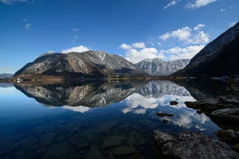 Mountain Reflection on Clear Lake Stock Photos