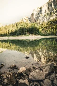 Mountain reflection in a lake in austria during autumn Stock Photos