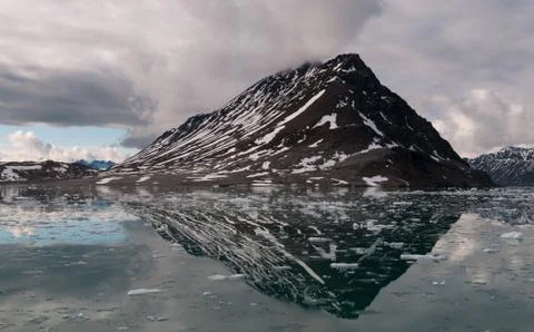 Mountain reflection, Svalbard Stock Photos
