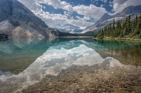 Mountain Reflections in Bow Lake Stock Photos