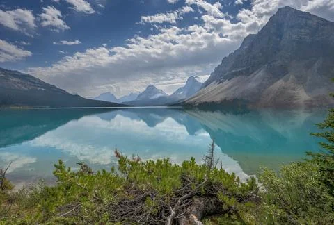 Mountain Reflections in Bow Lake Stock Photos