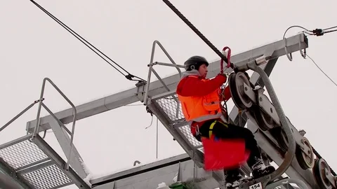 Mountain rescuer down on the rope Stock Footage 70517631