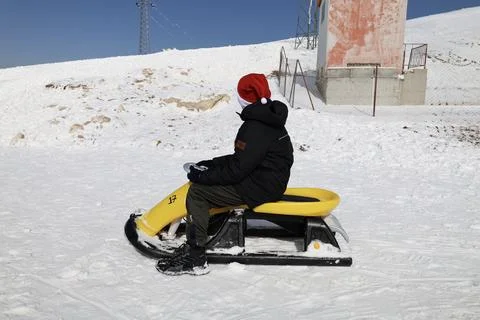 Mountain resort sledding Stock Photos