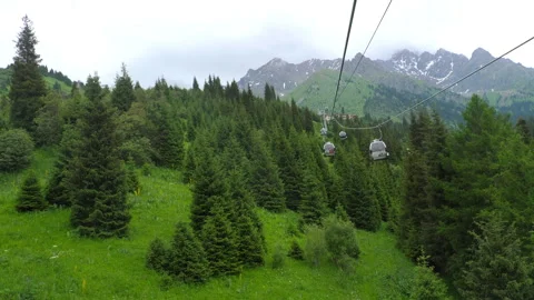 Mountain resort in summer, cable car Stock Footage 306546834