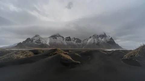 Mountain ridge against gray cloudy sky Stock Footage 196622858