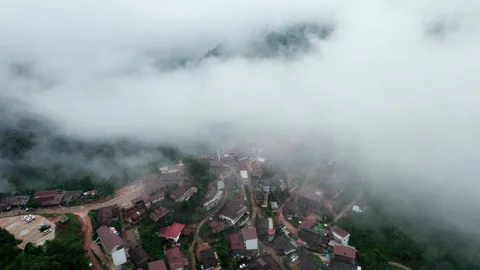 Mountain ridge and clouds in rural jungle bush forest. Ban Phahee Stock-Footage 210679260