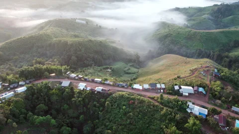 Mountain ridge and clouds in rural jungle bush forest. Stock Footage 263399797
