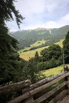 Mountain ridge and meadows Stock Photos