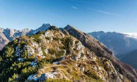 Mountain ridge with grassy slopes Stock Photos