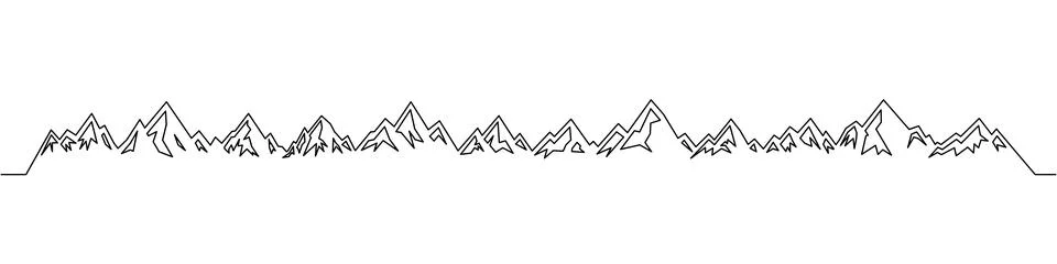 Mountain ridge outline vector. Long continuous line art of jagged peaks for Stock Illustration