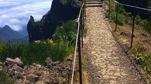 Mountain ridge path above the clouds Stock Footage 126454650