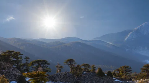 Mountain ridge in snow at the sunset Stock Footage 259072155