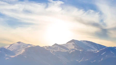 Mountain ridge in snow at the sunset Stockbeeldmateriaal 331427975